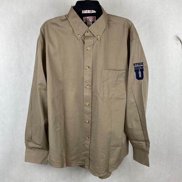 NEW Stock Show U Button Down Shirt Size Large Khaki Tan Black BAW Athletic Wear - Picture 7 of 7